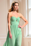 Mint Strapless Keyhole Bridesmaid Dress with Cape