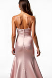 Dusty Rose Mermaid Spaghetti Straps Long Prom Dress with Slit