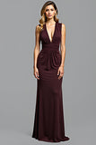 Cabernet Sheath V-Neck Sleeveless Ruched Floor Length Formal Dress