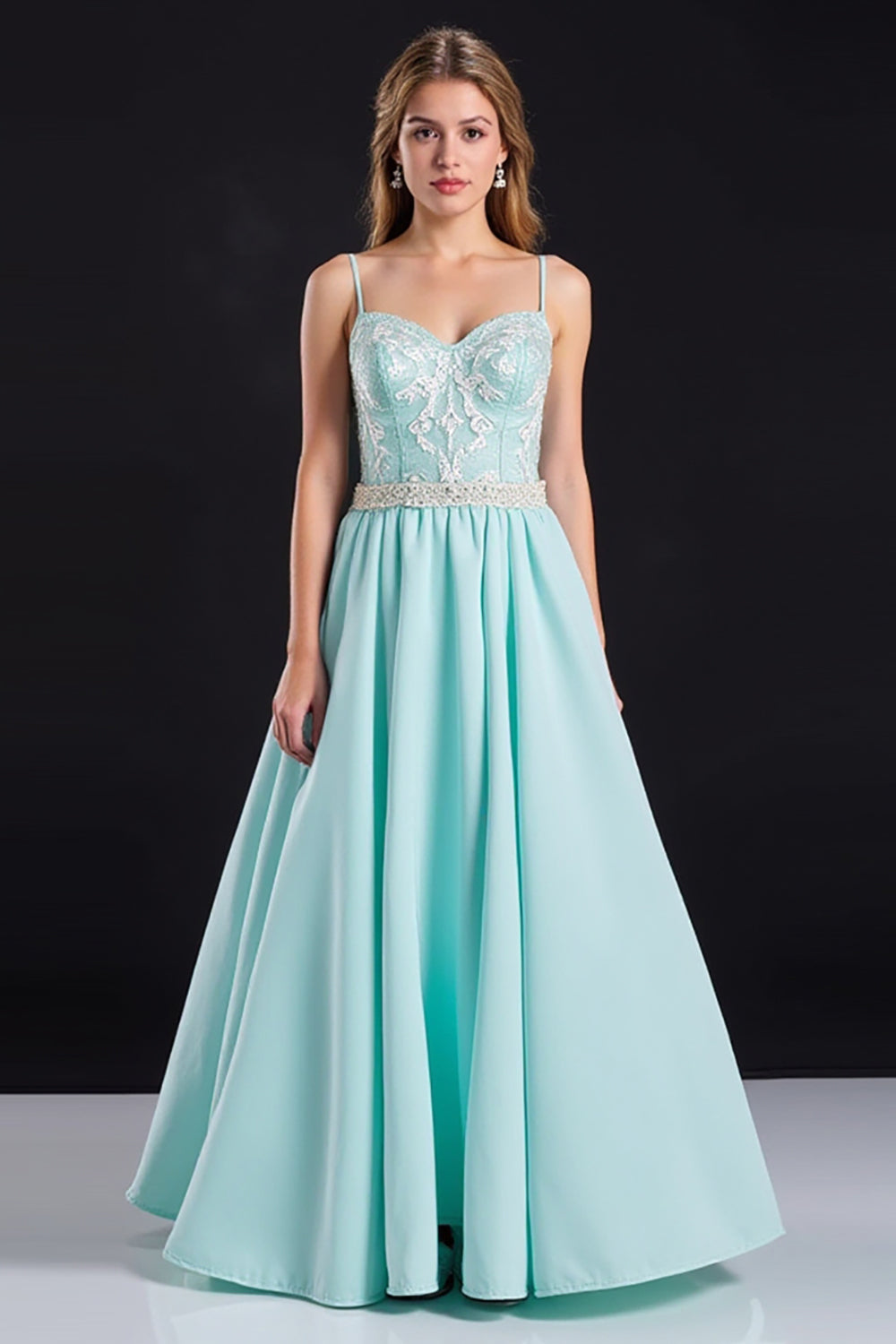 Mint Spaghetti Straps Corset A-Line Prom Dress with Lace