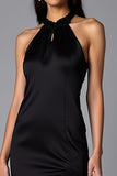Black Halter Sheath Backless Floor Length Formal Dress with Slit