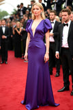 Purple V-Neck Puff Sleeves Sheath Floor Length Red Carpet Dress