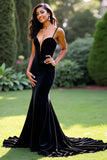 Gorgeous Black Mermaid Spaghetti Straps V-Neck Long Prom Dress