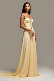 Daffodil A Line Beaded Sweep Train Prom Dress
