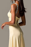 Daffodil A Line Beaded Sweep Train Prom Dress