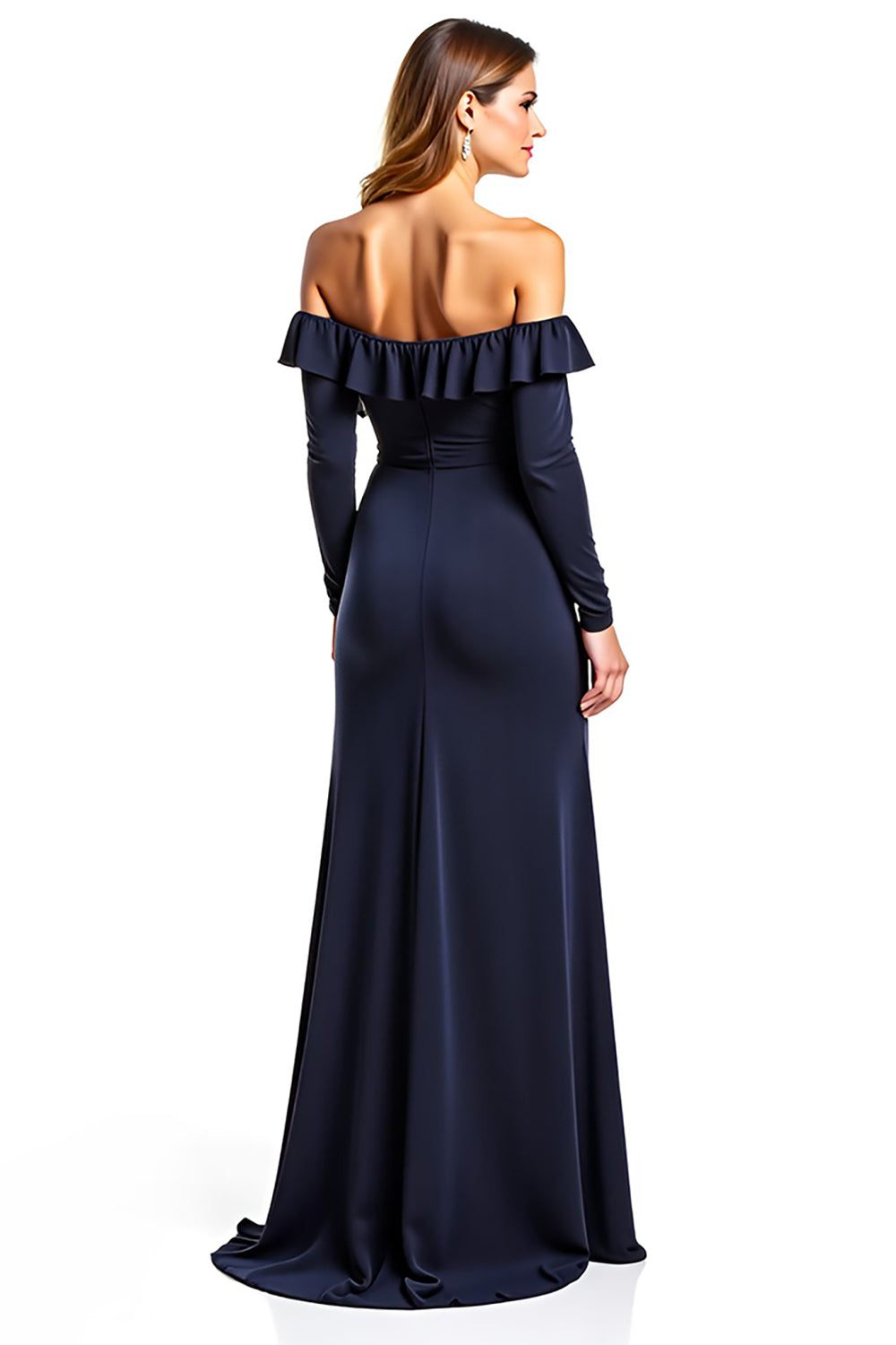 Sweetheart Navy Long Sleeves Mother of the Bride Dress with Ruffles