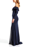 Sweetheart Navy Long Sleeves Mother of the Bride Dress with Ruffles