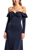 Sweetheart Navy Long Sleeves Mother of the Bride Dress with Ruffles