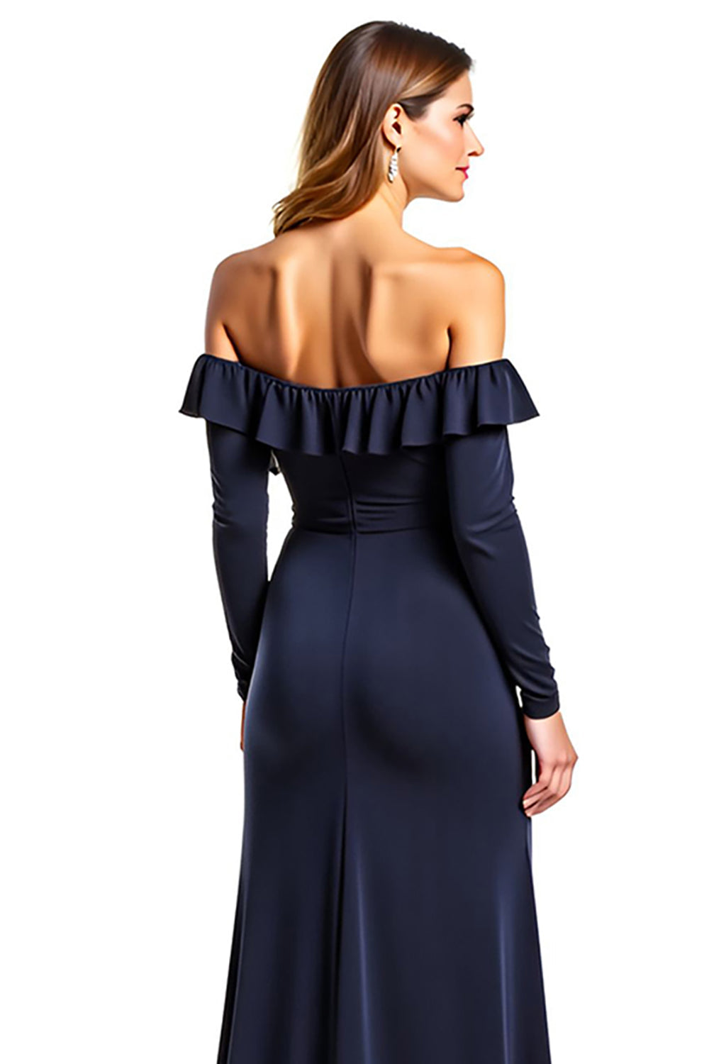 Sweetheart Navy Long Sleeves Mother of the Bride Dress with Ruffles