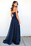 Sweetheart Navy A Line Strapless Pleated Long Wedding Guest Dress