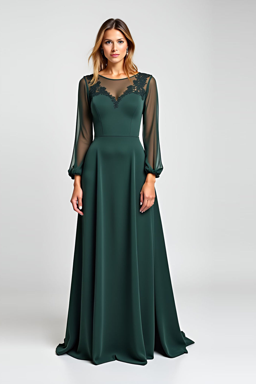 Pine Illusion Neck A Line Mother of the Bride Dress