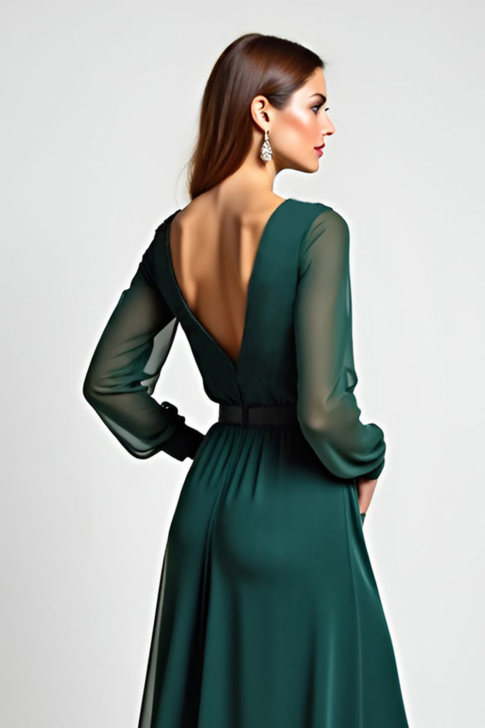Pine Round Neck Embroideried Maxi Mother of the Bride Dress
