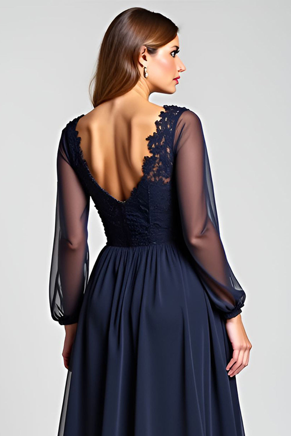 Navy A Line V-Neck Long Mother of the Bride Dress with Appliques