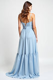 Sweetheart Sky Blue High Waist Chiffon Long Bridesmaid Dress