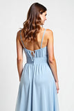 Sweetheart Sky Blue High Waist Chiffon Long Bridesmaid Dress