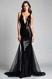 Sparkly Mermaid V-Neck Maxi Black Tie Dress
