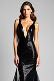 Sparkly Mermaid V-Neck Maxi Black Tie Dress