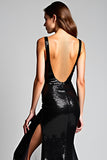 Sparkly Mermaid V-Neck Maxi Black Tie Dress