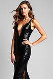 Sparkly Mermaid V-Neck Maxi Black Tie Dress