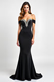 Black Mermaid Off the Shoulder Beaded Long Formal Dress