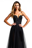 Black A Line Tulle Strapless Sweetheart Long Formal Dress
