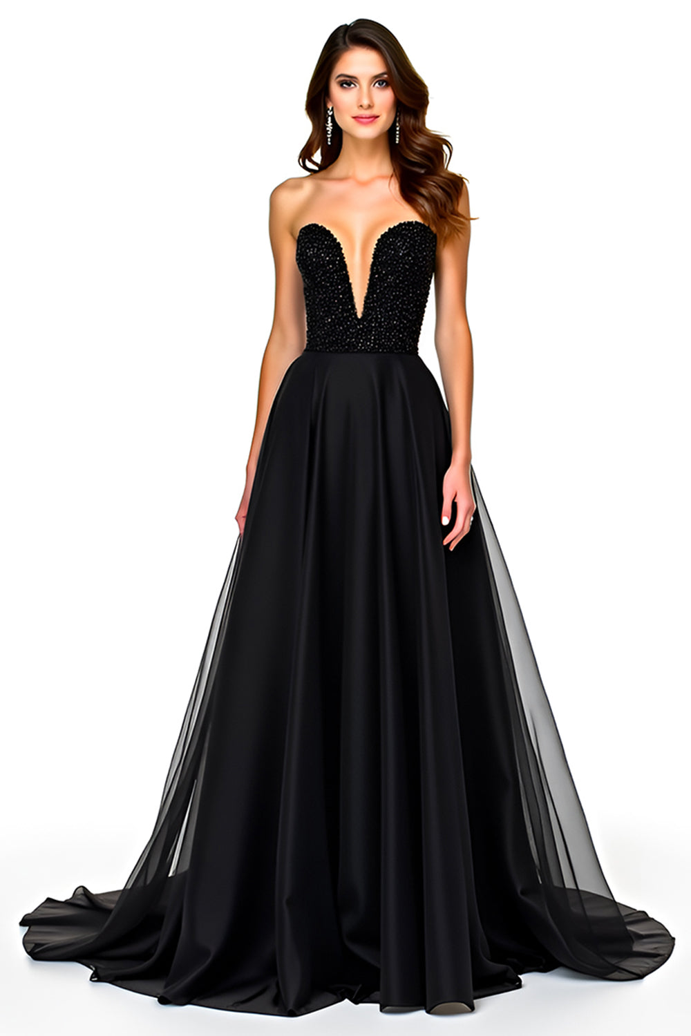 Strapless Black Sweetheart A Line Long Formal Dress