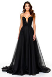 Strapless Black Sweetheart A Line Long Formal Dress