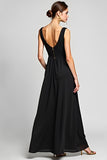 Black A Line V-Neck Long Chiffon Graduation Dress