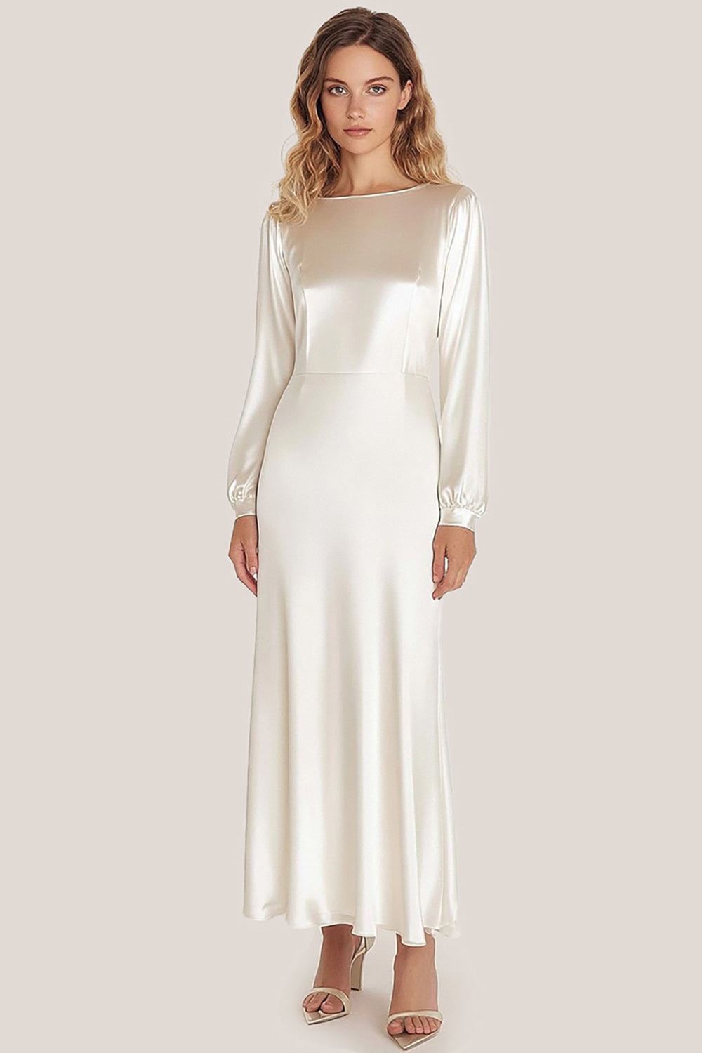 Simple Dusty Sage Sheath Scoop Neck Satin Long Formal Dress