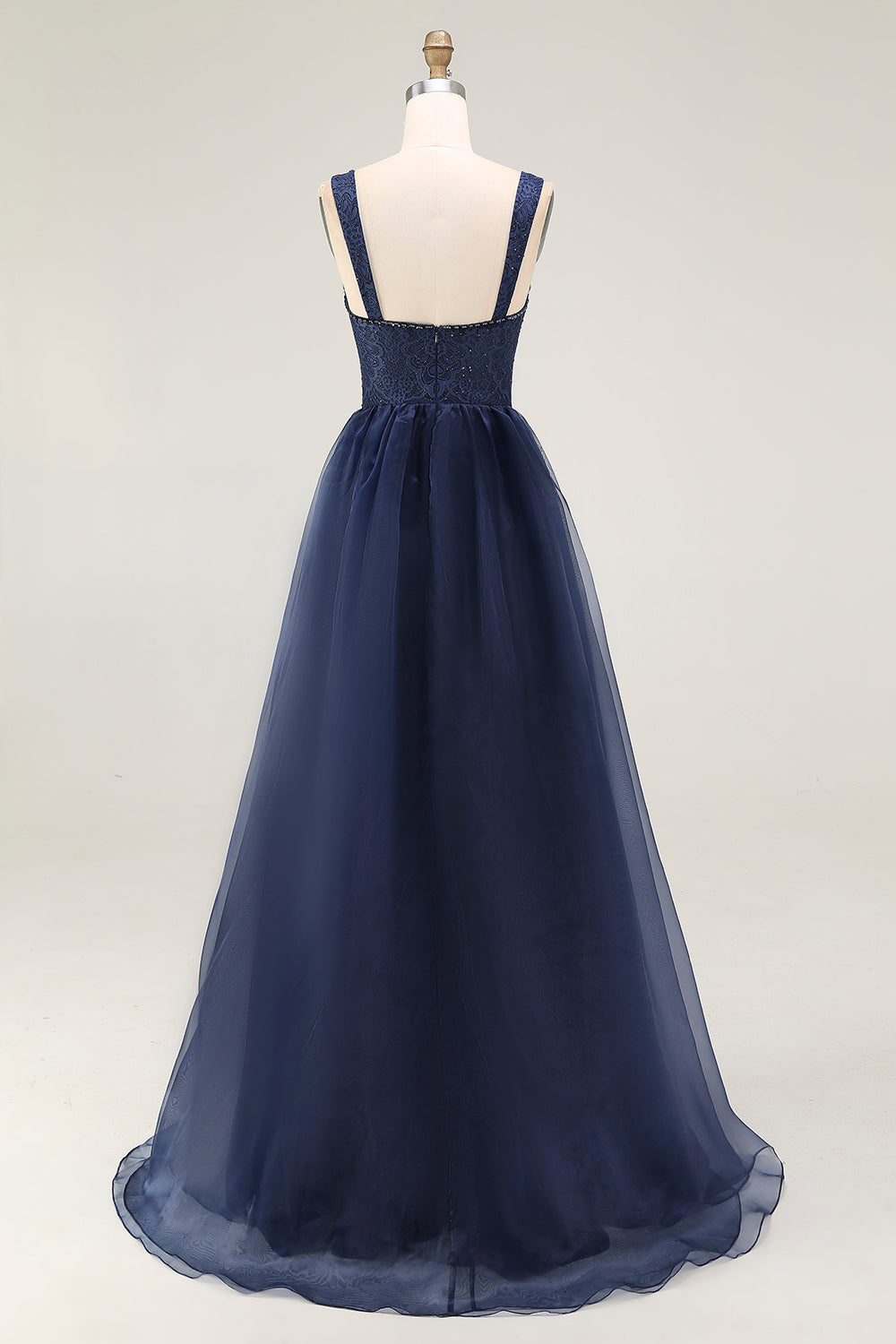 Navy Sweetheart A Line Pleated Long Corset Prom Dress