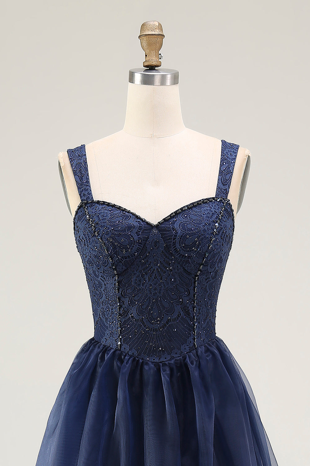 Navy Sweetheart A Line Pleated Long Corset Prom Dress