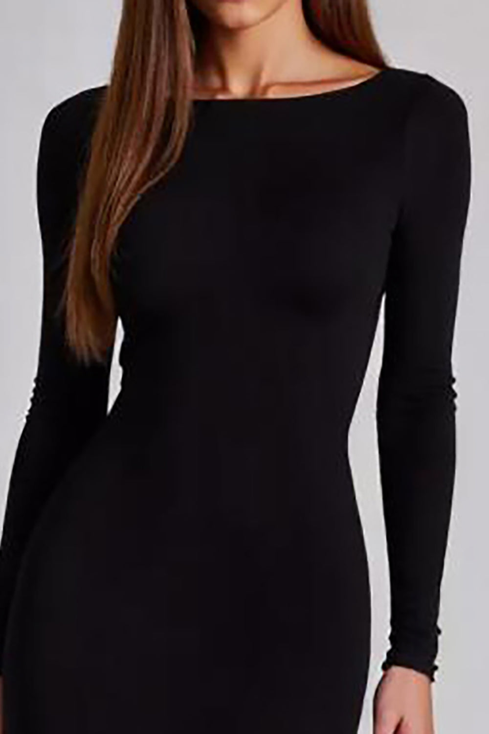 Black Long Sleeves Backless Jersey Sheath Formal Dress with Slit