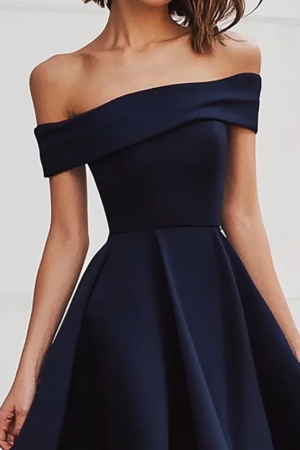 Black Off the Shoulder A Line Long Formal Dress with Slit