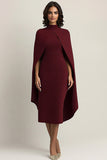 Burgundy Sheath Ankle-Length Formal Dress with Cape