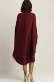 Burgundy Sheath Ankle-Length Formal Dress with Cape