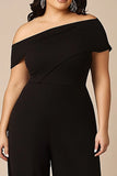 Black Plus Size Off the Shoulder Chiffon Mother of the Bride Jumpsuit