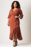 Terracotta Ruffled Half Sleeves Sheath Plus Size Mother of the Bride Dress