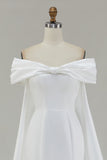 Ivory Satin Mermaid Watteau Train Long Wedding Dress with Bow