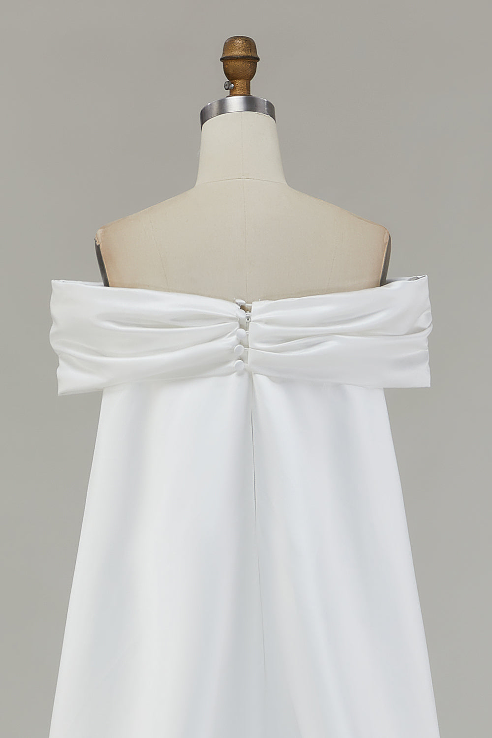 Ivory Satin Mermaid Watteau Train Long Wedding Dress with Bow