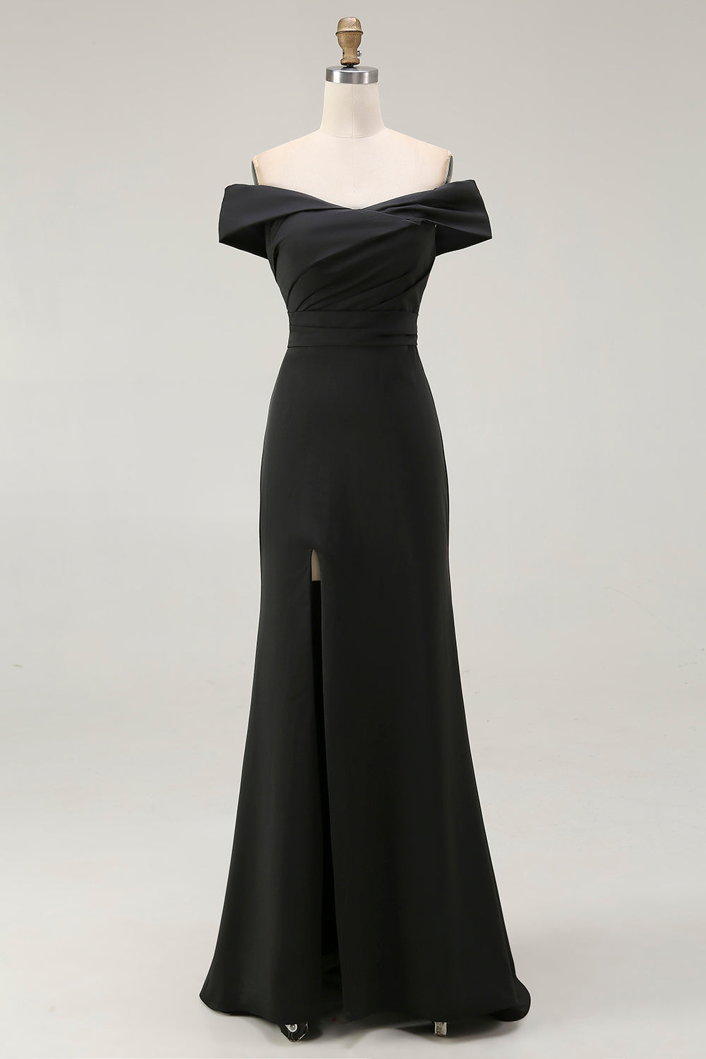 Off the Shoulder Mermaid Maxi Black Formal Dress with Slit