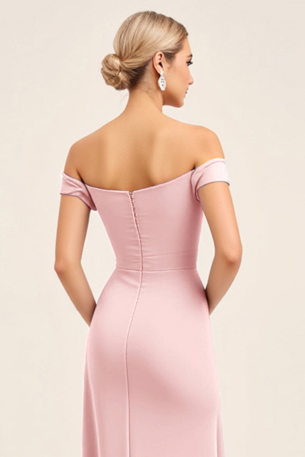 Blush Pink Off the Shoulder Sheath Long Bridesmaid Dress with Side Slit