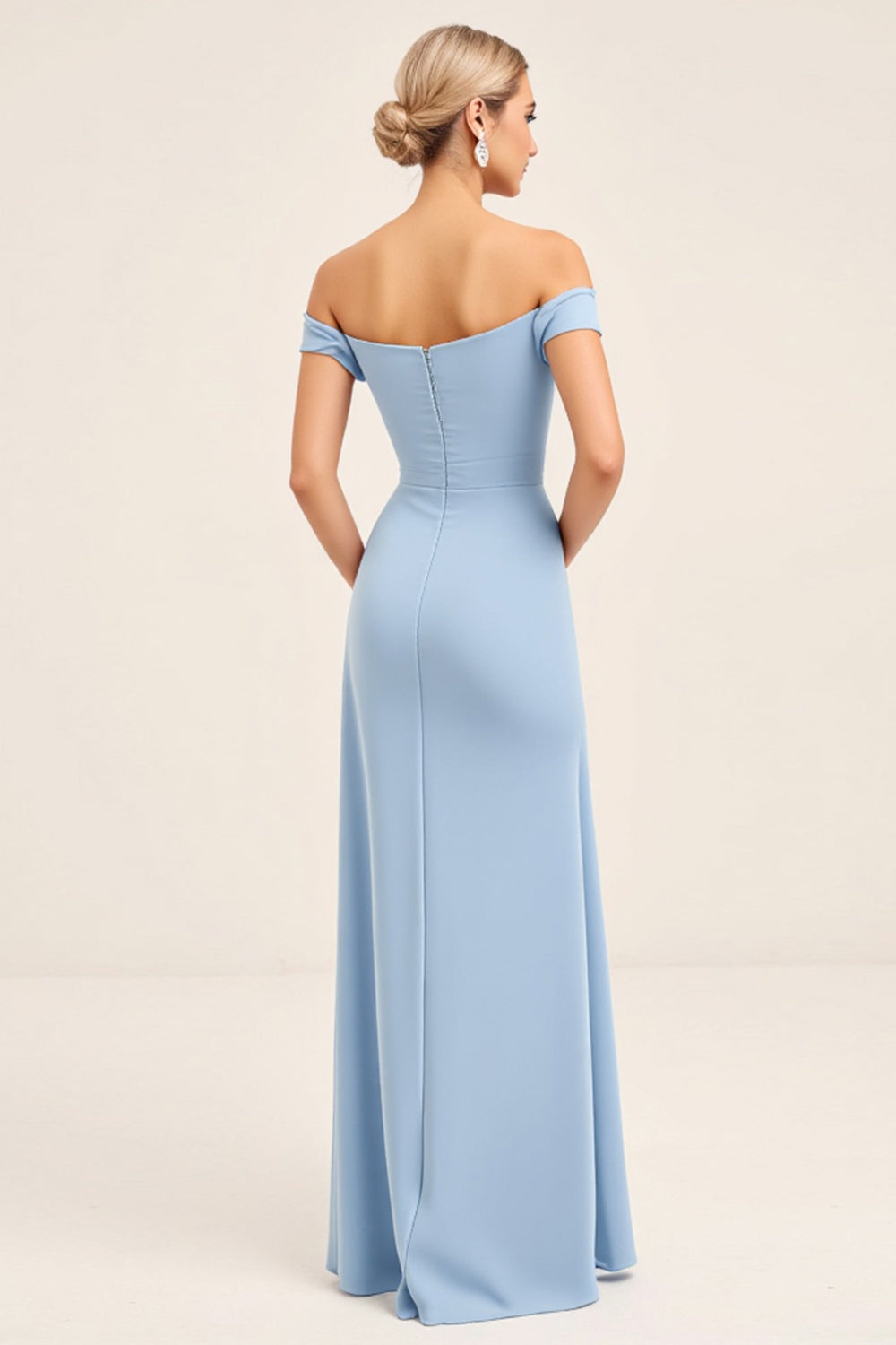 Blush Pink Off the Shoulder Sheath Long Bridesmaid Dress with Side Slit