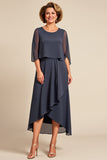 Steel Grey A Line Chiffon Tea Length Mother of the Bride Dress