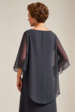 Steel Grey Scoop Neck A Line Long Mother of the Bride Dress