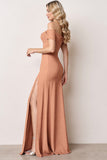 Sunset Off the Shoulder Sheath Maxi Bridesmaid Dress with Slit