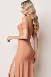 Sunset Off the Shoulder Sheath Maxi Bridesmaid Dress with Slit