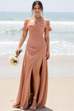 Sunset Sheath Cold Shoulder Maxi Bridesmaid Dress with Slit