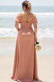 Sunset Sheath Cold Shoulder Maxi Bridesmaid Dress with Slit