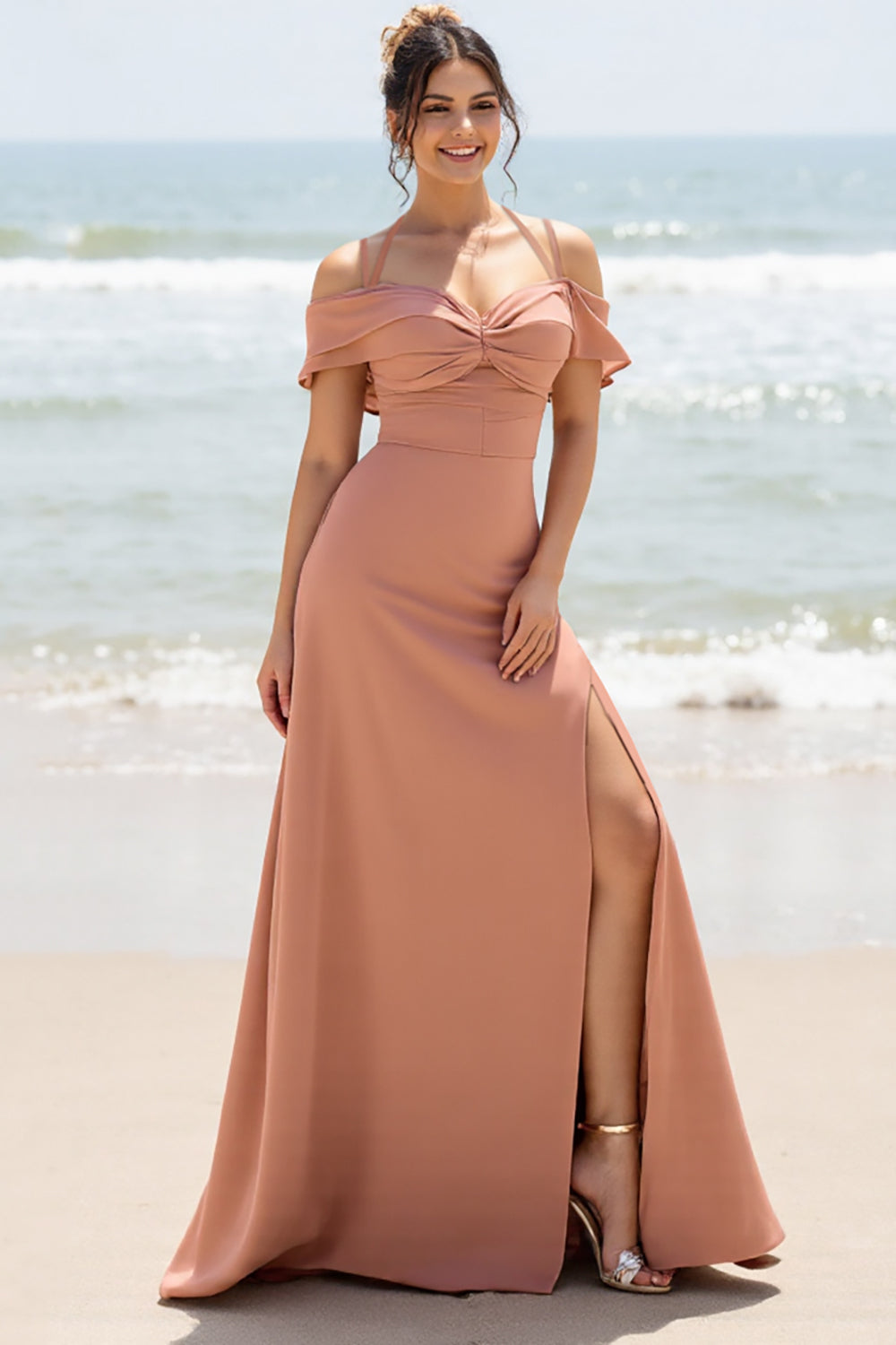 Sunset Sheath Cold Shoulder Maxi Bridesmaid Dress with Slit