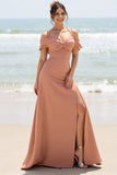 Sunset Sheath Cold Shoulder Maxi Bridesmaid Dress with Slit